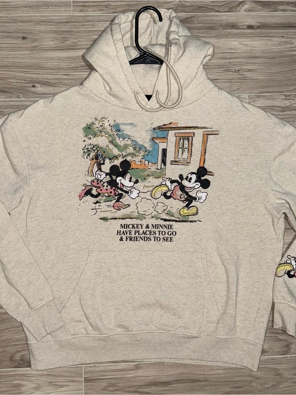 Disney Cream Hoodie with Multicolor Mickey & Minnie Graphic